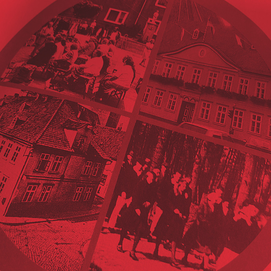 Auf dem Foto ist rot unterlegt ein Foto aus der Jubiläumsbroschüre des SPD.OV Uelzen zu sehen, auf dem Fotos von SPD-Veranstaltungen nach dem 2. WK zu sehen sind.
